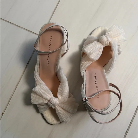Loeffler Randall Pleated Bow Cream Sandals